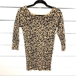 XXI sweater yellow cheetah print 3/4 sleeve sweater size small